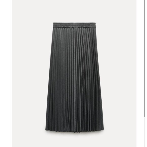 NWT ZARA PLEATED MIDI SKIRT ZW COLLECTION ANTHRACITE GRAY - Picture 7 of 10